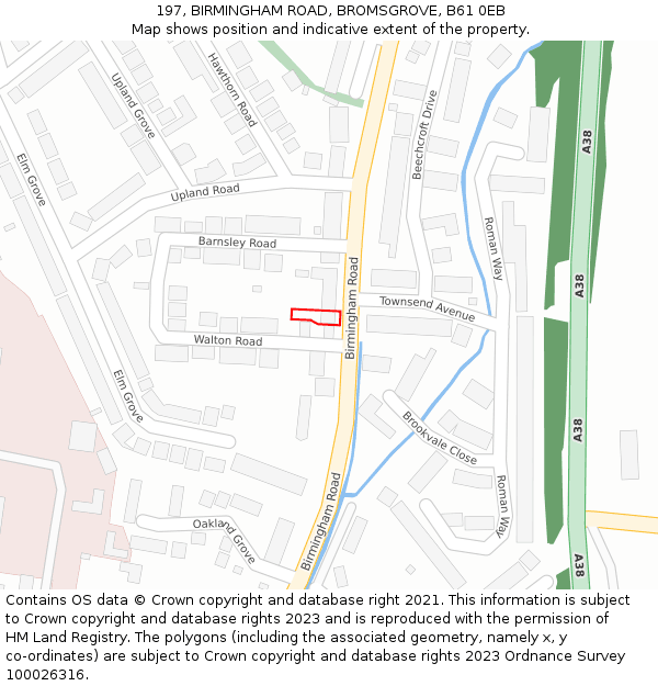 197, BIRMINGHAM ROAD, BROMSGROVE, B61 0EB: Location map and indicative extent of plot