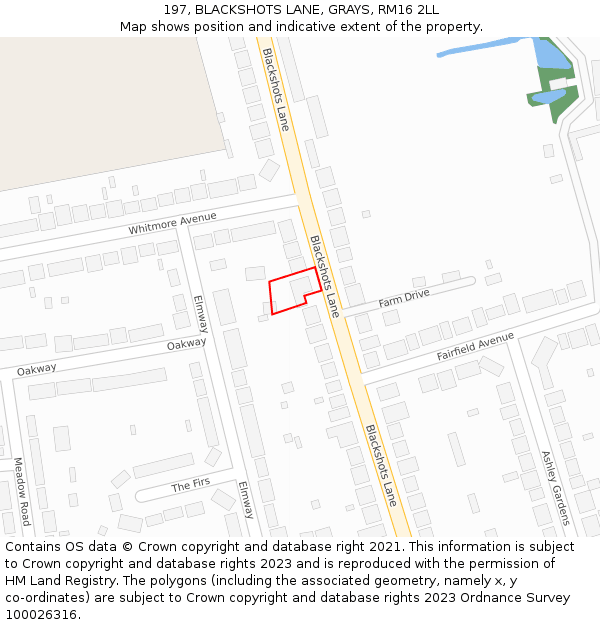 197, BLACKSHOTS LANE, GRAYS, RM16 2LL: Location map and indicative extent of plot