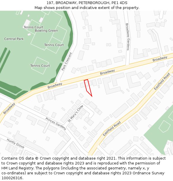 197, BROADWAY, PETERBOROUGH, PE1 4DS: Location map and indicative extent of plot