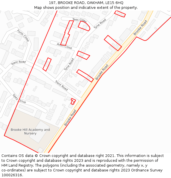 197, BROOKE ROAD, OAKHAM, LE15 6HQ: Location map and indicative extent of plot