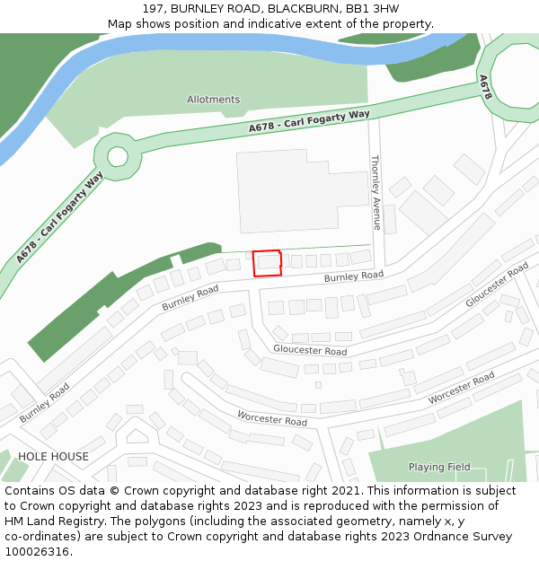 197, BURNLEY ROAD, BLACKBURN, BB1 3HW: Location map and indicative extent of plot