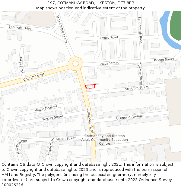 197, COTMANHAY ROAD, ILKESTON, DE7 8RB: Location map and indicative extent of plot