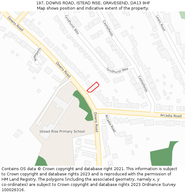 197, DOWNS ROAD, ISTEAD RISE, GRAVESEND, DA13 9HF: Location map and indicative extent of plot