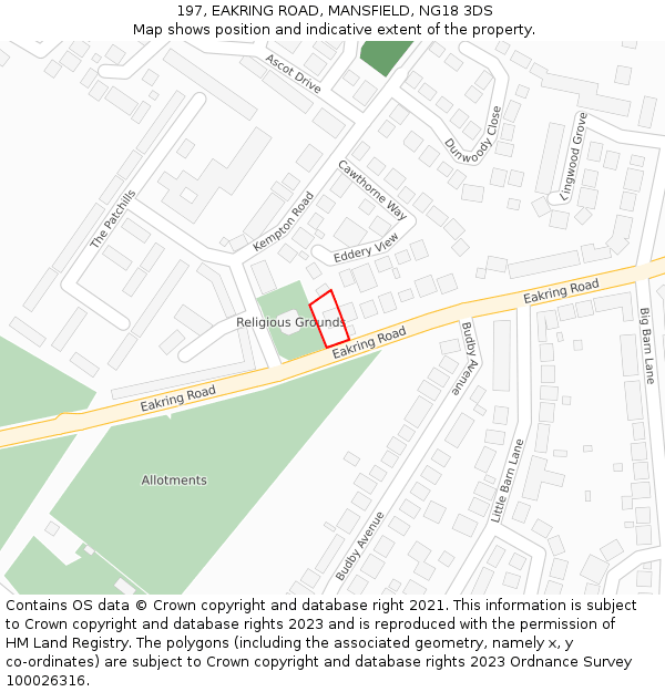 197, EAKRING ROAD, MANSFIELD, NG18 3DS: Location map and indicative extent of plot