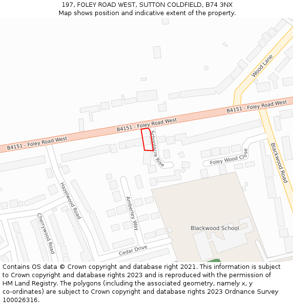 197, FOLEY ROAD WEST, SUTTON COLDFIELD, B74 3NX: Location map and indicative extent of plot