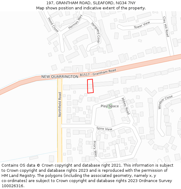 197, GRANTHAM ROAD, SLEAFORD, NG34 7NY: Location map and indicative extent of plot