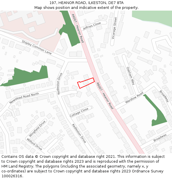 197, HEANOR ROAD, ILKESTON, DE7 8TA: Location map and indicative extent of plot