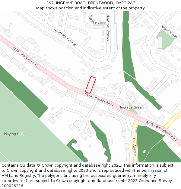 197, INGRAVE ROAD, BRENTWOOD, CM13 2AB: Location map and indicative extent of plot
