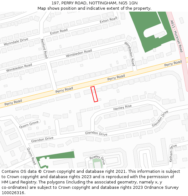 197, PERRY ROAD, NOTTINGHAM, NG5 1GN: Location map and indicative extent of plot