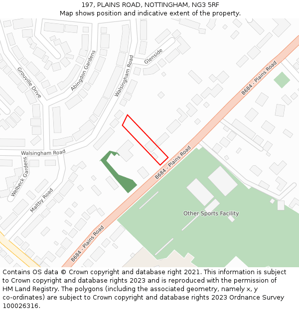 197, PLAINS ROAD, NOTTINGHAM, NG3 5RF: Location map and indicative extent of plot