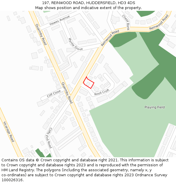 197, REINWOOD ROAD, HUDDERSFIELD, HD3 4DS: Location map and indicative extent of plot