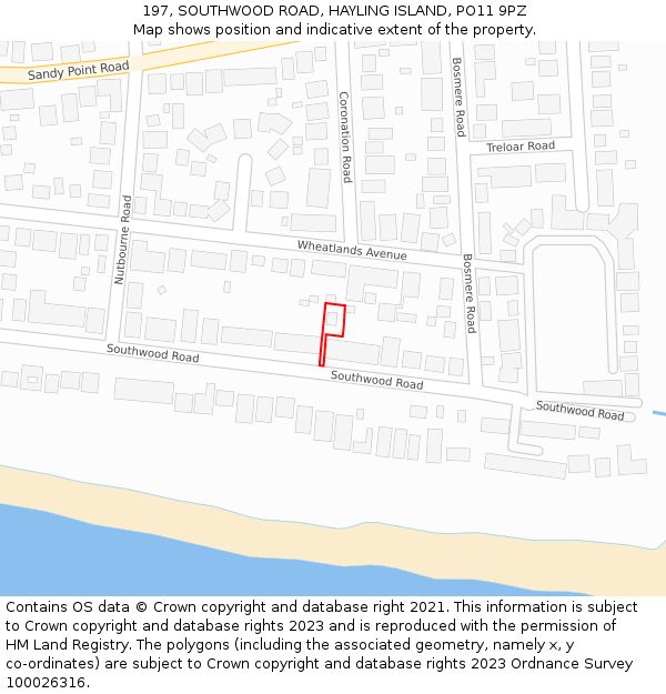 197, SOUTHWOOD ROAD, HAYLING ISLAND, PO11 9PZ: Location map and indicative extent of plot