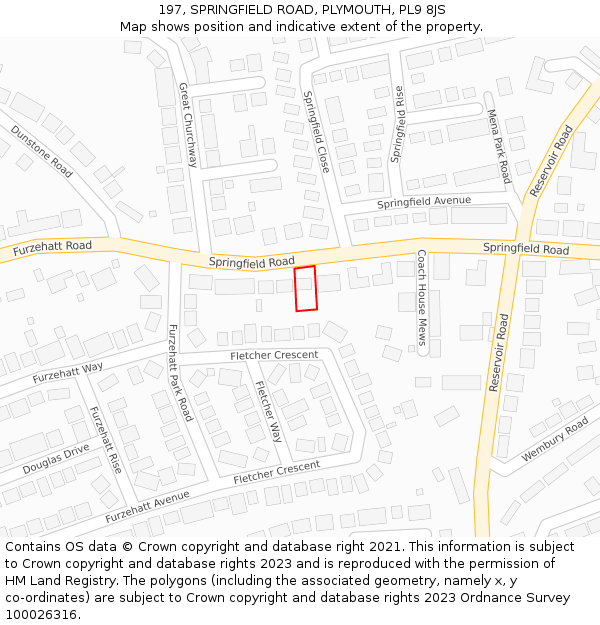 197, SPRINGFIELD ROAD, PLYMOUTH, PL9 8JS: Location map and indicative extent of plot