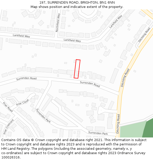 197, SURRENDEN ROAD, BRIGHTON, BN1 6NN: Location map and indicative extent of plot