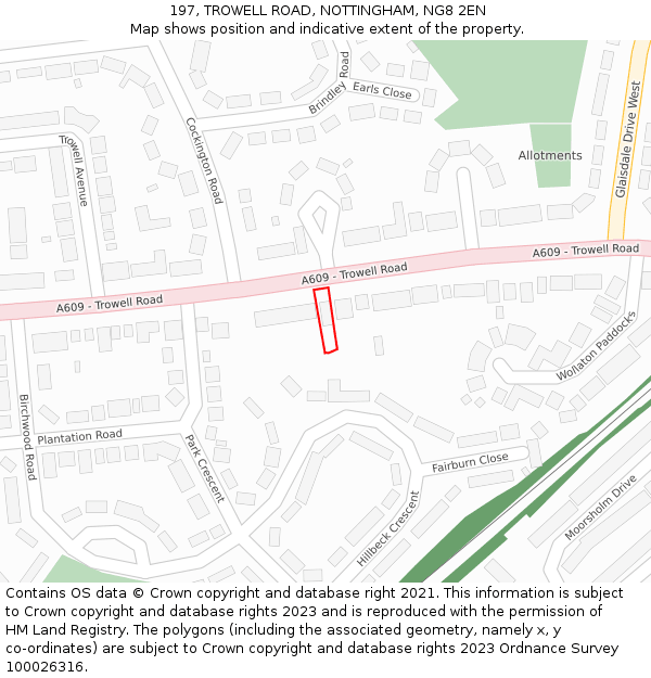 197, TROWELL ROAD, NOTTINGHAM, NG8 2EN: Location map and indicative extent of plot