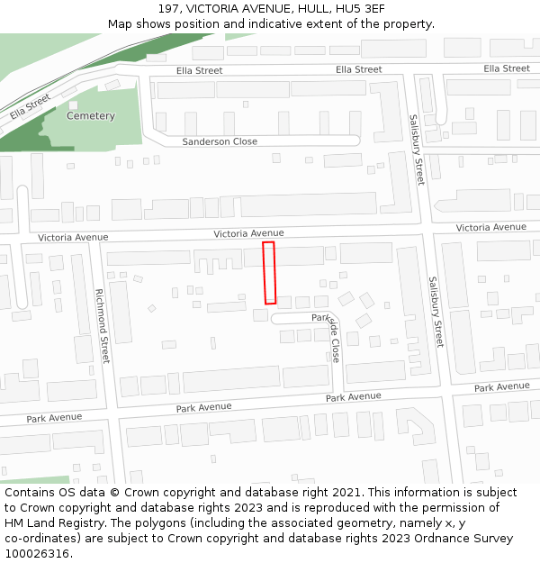 197, VICTORIA AVENUE, HULL, HU5 3EF: Location map and indicative extent of plot