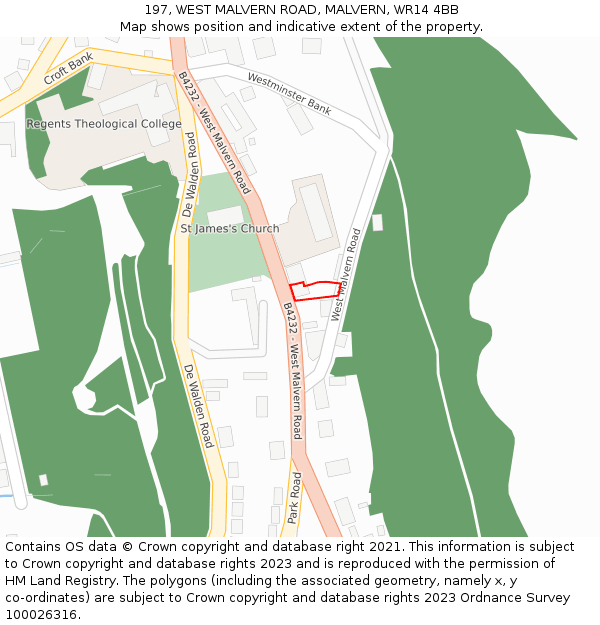 197, WEST MALVERN ROAD, MALVERN, WR14 4BB: Location map and indicative extent of plot