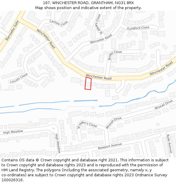 197, WINCHESTER ROAD, GRANTHAM, NG31 8RX: Location map and indicative extent of plot