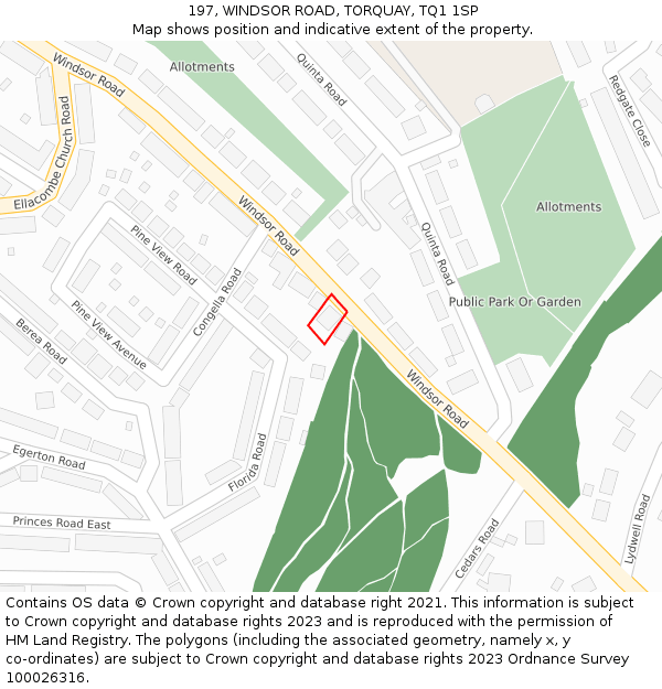 197, WINDSOR ROAD, TORQUAY, TQ1 1SP: Location map and indicative extent of plot