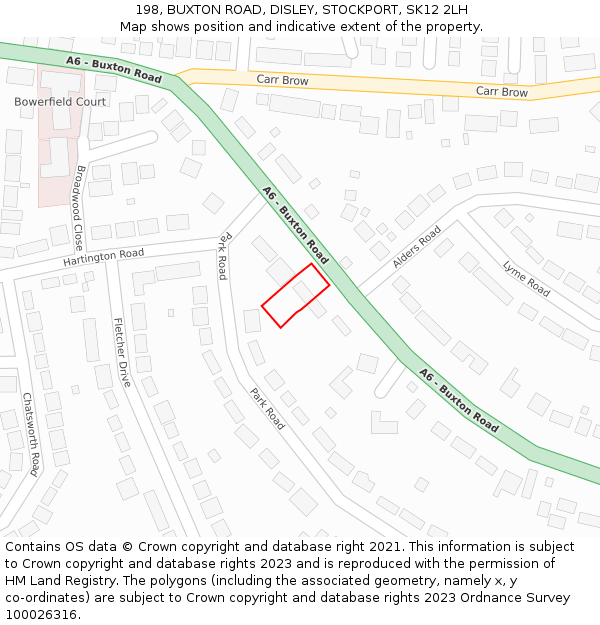 198, BUXTON ROAD, DISLEY, STOCKPORT, SK12 2LH: Location map and indicative extent of plot