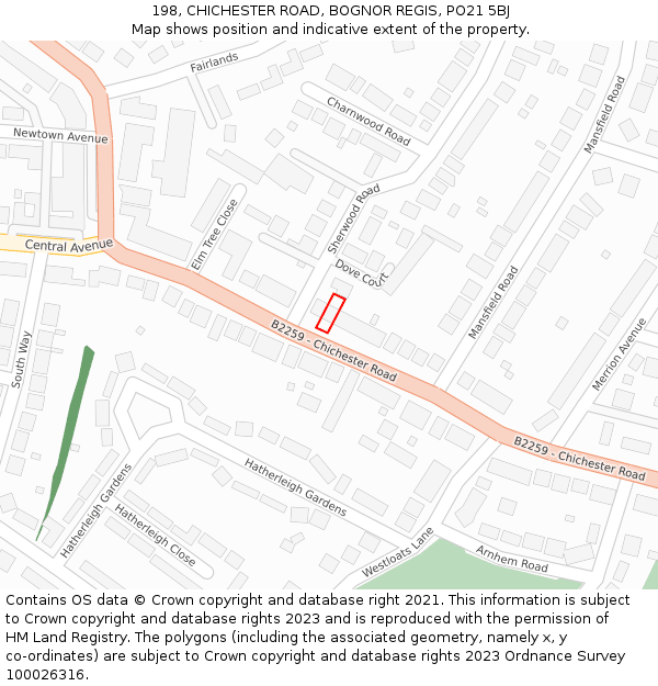 198, CHICHESTER ROAD, BOGNOR REGIS, PO21 5BJ: Location map and indicative extent of plot