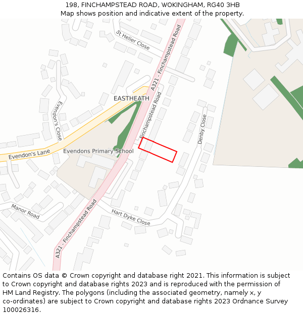 198, FINCHAMPSTEAD ROAD, WOKINGHAM, RG40 3HB: Location map and indicative extent of plot