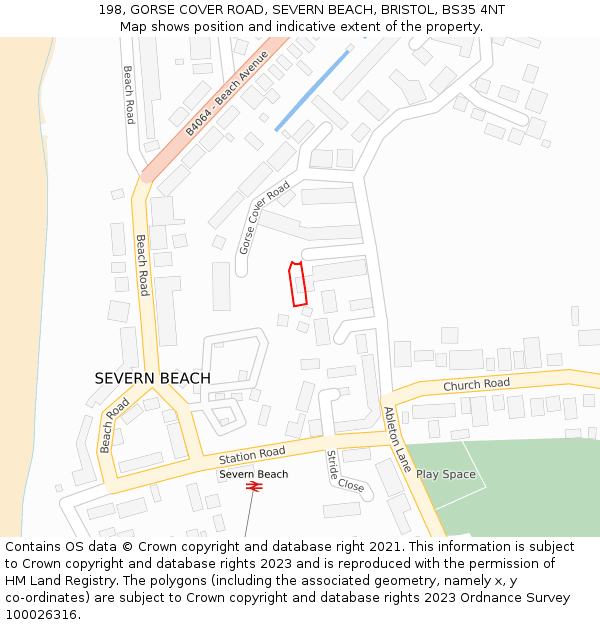 198, GORSE COVER ROAD, SEVERN BEACH, BRISTOL, BS35 4NT: Location map and indicative extent of plot