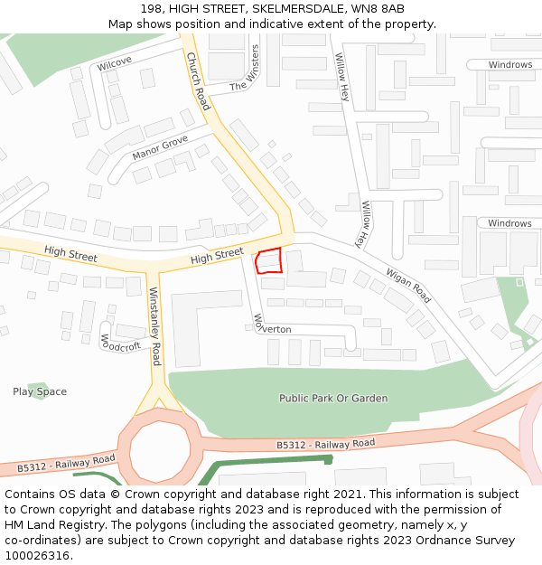 198, HIGH STREET, SKELMERSDALE, WN8 8AB: Location map and indicative extent of plot