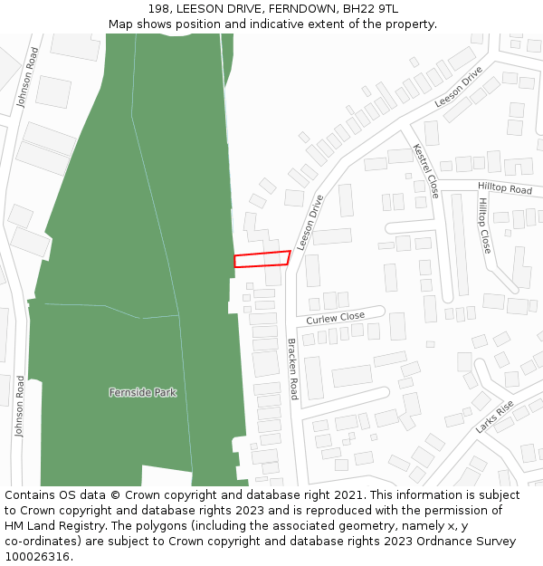 198, LEESON DRIVE, FERNDOWN, BH22 9TL: Location map and indicative extent of plot