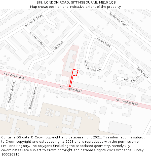 198, LONDON ROAD, SITTINGBOURNE, ME10 1QB: Location map and indicative extent of plot