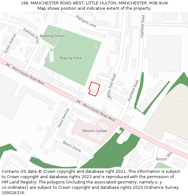 198, MANCHESTER ROAD WEST, LITTLE HULTON, MANCHESTER, M38 9UW: Location map and indicative extent of plot