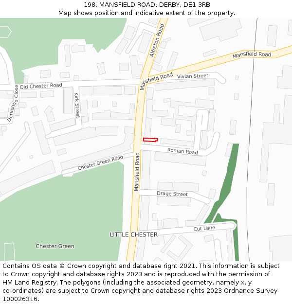 198, MANSFIELD ROAD, DERBY, DE1 3RB: Location map and indicative extent of plot