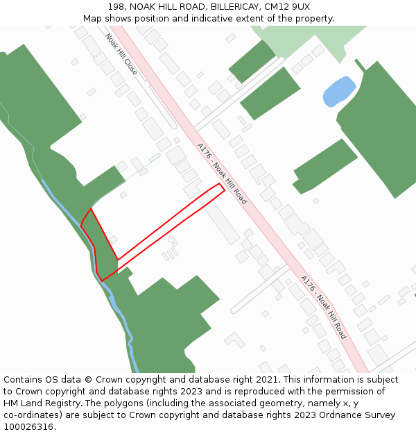 198, NOAK HILL ROAD, BILLERICAY, CM12 9UX: Location map and indicative extent of plot