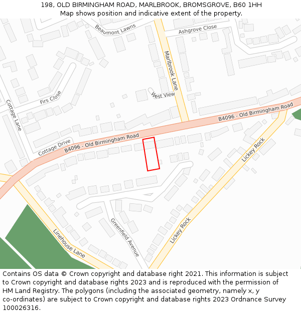 198, OLD BIRMINGHAM ROAD, MARLBROOK, BROMSGROVE, B60 1HH: Location map and indicative extent of plot