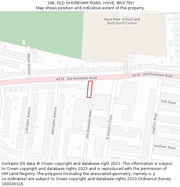198, OLD SHOREHAM ROAD, HOVE, BN3 7EH: Location map and indicative extent of plot