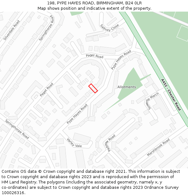 198, PYPE HAYES ROAD, BIRMINGHAM, B24 0LR: Location map and indicative extent of plot