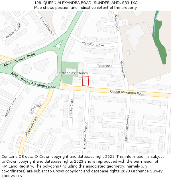 198, QUEEN ALEXANDRA ROAD, SUNDERLAND, SR3 1XQ: Location map and indicative extent of plot