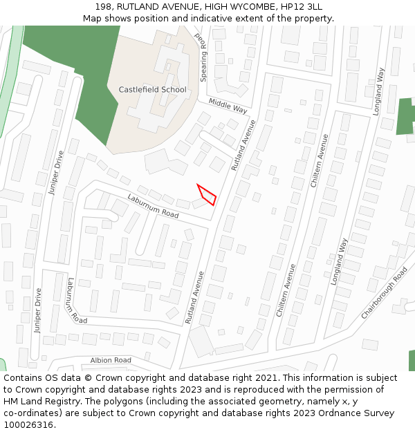 198, RUTLAND AVENUE, HIGH WYCOMBE, HP12 3LL: Location map and indicative extent of plot