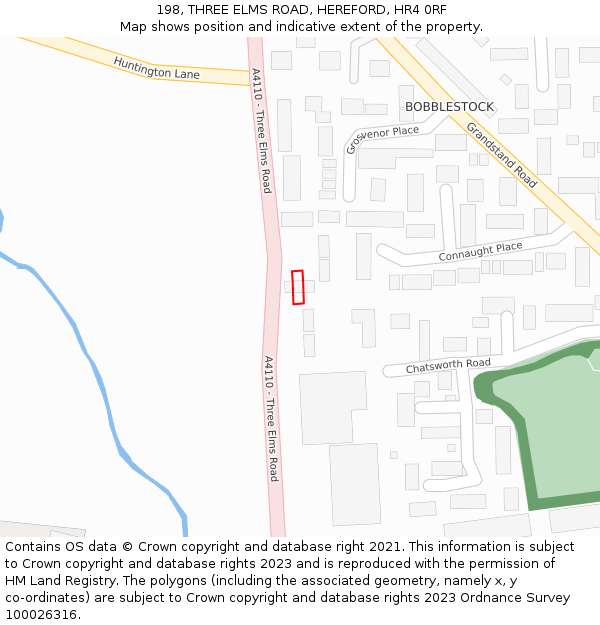 198, THREE ELMS ROAD, HEREFORD, HR4 0RF: Location map and indicative extent of plot