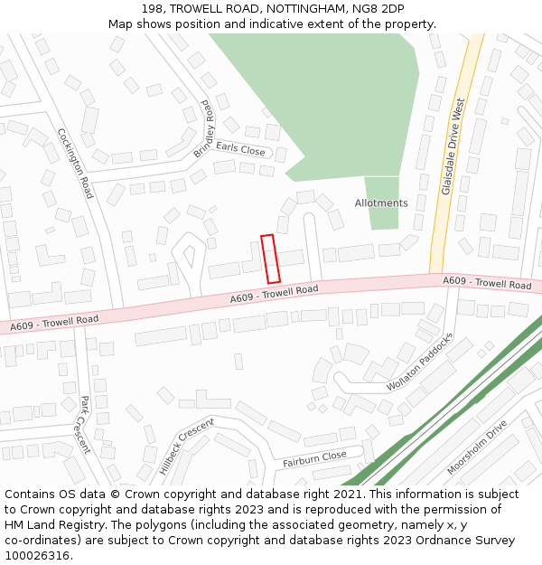 198, TROWELL ROAD, NOTTINGHAM, NG8 2DP: Location map and indicative extent of plot