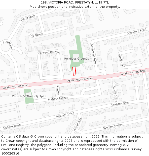 198, VICTORIA ROAD, PRESTATYN, LL19 7TL: Location map and indicative extent of plot