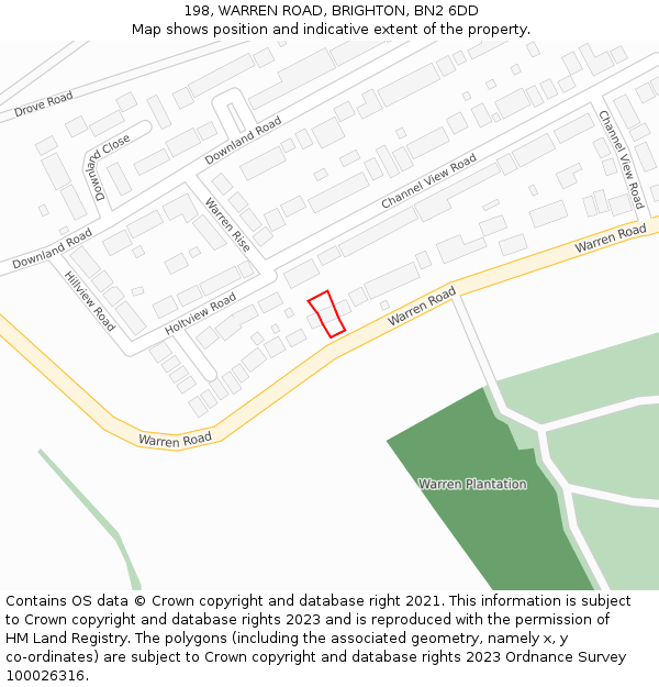198, WARREN ROAD, BRIGHTON, BN2 6DD: Location map and indicative extent of plot