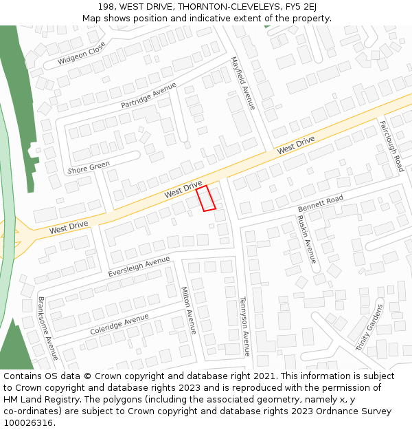 198, WEST DRIVE, THORNTON-CLEVELEYS, FY5 2EJ: Location map and indicative extent of plot