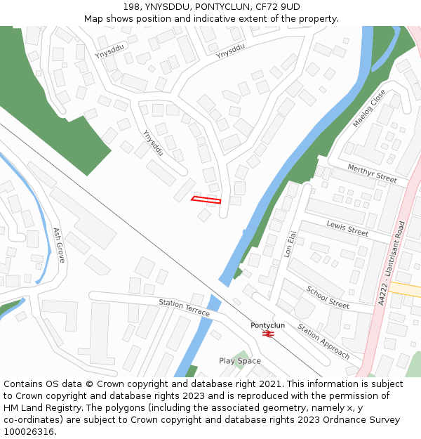 198, YNYSDDU, PONTYCLUN, CF72 9UD: Location map and indicative extent of plot