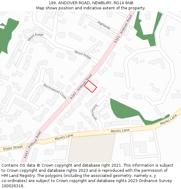 199, ANDOVER ROAD, NEWBURY, RG14 6NB: Location map and indicative extent of plot