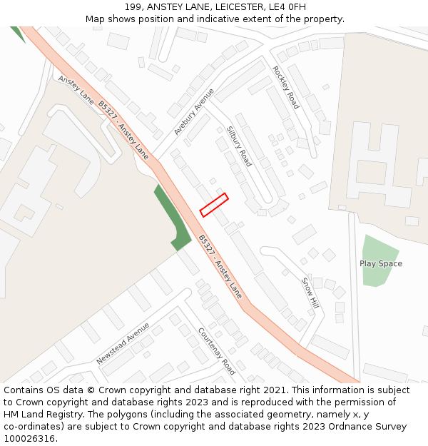 199, ANSTEY LANE, LEICESTER, LE4 0FH: Location map and indicative extent of plot