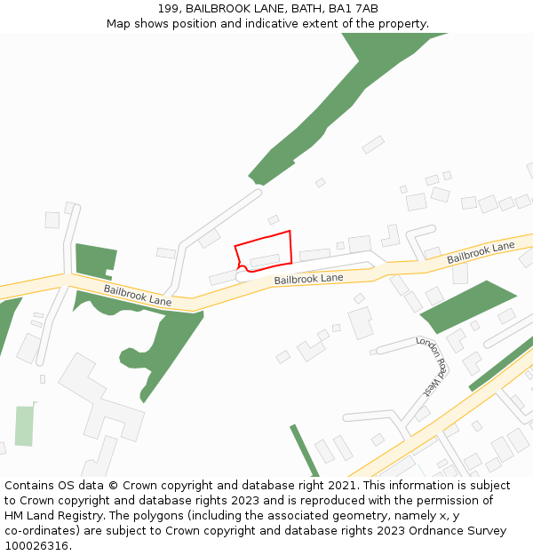 199, BAILBROOK LANE, BATH, BA1 7AB: Location map and indicative extent of plot