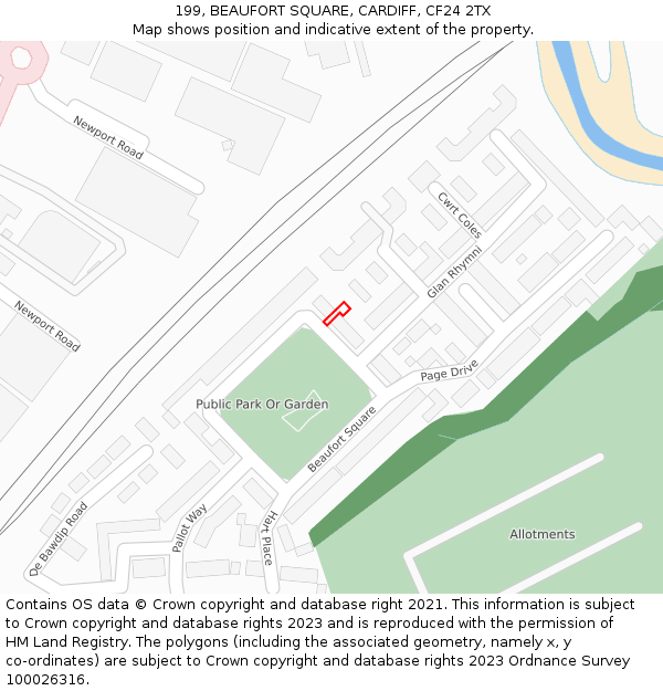 199, BEAUFORT SQUARE, CARDIFF, CF24 2TX: Location map and indicative extent of plot