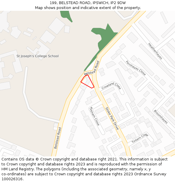 199, BELSTEAD ROAD, IPSWICH, IP2 9DW: Location map and indicative extent of plot