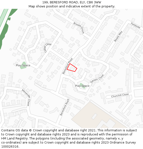 199, BERESFORD ROAD, ELY, CB6 3WW: Location map and indicative extent of plot